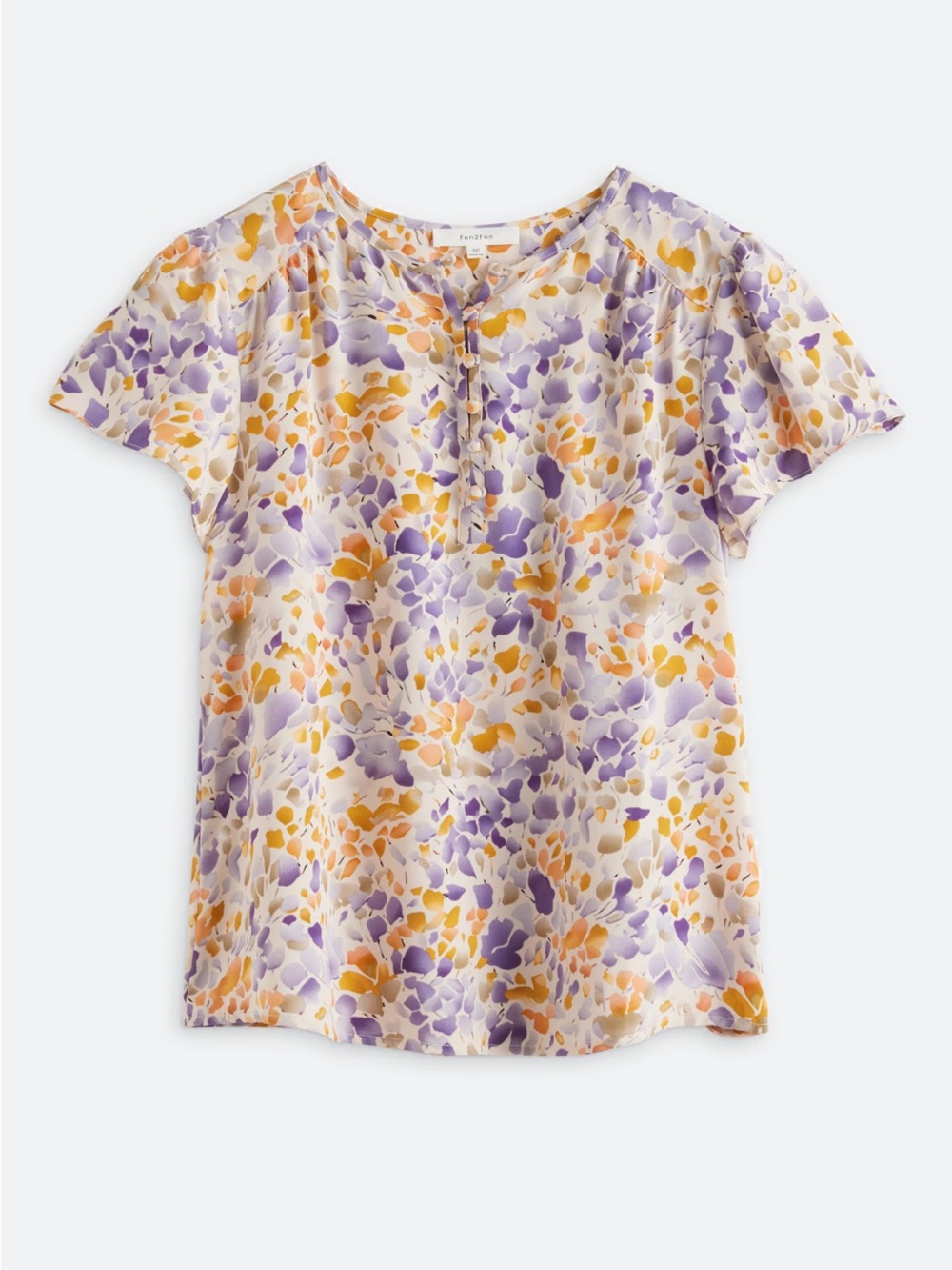 Fun2Fun Floral Flutter Sleeve Blouse Lavender Peach Size Medium